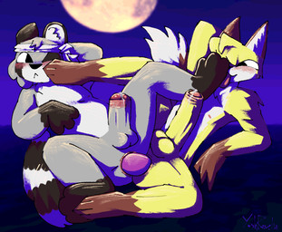 anal anal_penetration anthro anus balls big_balls big_butt big_penis black_body black_fur black_nose blush bodily_fluids brown_body brown_fur butt dildo dildo_in_ass dildo_insertion double_dildo double_dildo_in_ass duo erection feet fluffy fluffy_tail foot_lick foot_on_face foot_on_foot foreskin fur genital_fluids genitals grey_body grey_fur hair humanoid_genitalia humanoid_penis licking looking_at_another lying male male/male male_penetrated masturbation moon multicolored_body multicolored_fur muscular night nude object_in_ass object_penetration penetration penis precum raised_tail screencap screencap_background sex_toy sex_toy_in_ass sex_toy_insertion sharing_sex_toy sky slightly_chubby smile tail thick_thighs tongue tongue_out toying_each_other white_body white_fur yellow_body yellow_fur yoshreveluv damian_(yoshreveluv) mael_(yoshreveluv) canid canine fox mammal procyonid raccoon digital_drawing_(artwork) digital_media_(artwork) shaded