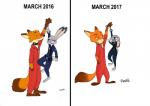 angry anthro bound bound_together clothed clothing collar comparison cuff_(restraint) duo female half-closed_eyes handcuffs larger_male lifting male metal_cuffs narrowed_eyes police police_uniform prison_uniform restraints shackles simple_background size_difference smaller_female uniform white_background frava8 disney zootopia judy_hopps nick_wilde canid canine fox lagomorph leporid mammal rabbit red_fox true_fox 2016 2017 hi_res