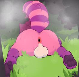 anthro anus backsack balls butt gaping gaping_anus genitals grass lying lying_on_grass male nude oblivious on_front on_grass on_ground outside pink_body plant presenting presenting_hindquarters solo tail beanshaped zaheer_(character) mammal procyonid raccoon