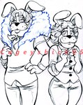 anthro arms_bent ascot black_eyebrows black_nose blue_line_art bottomwear bow_tie buckteeth clothed clothed_anthro clothed_female clothed_male clothing collared_shirt crossgender dress_shirt duo eyebrows eyelashes female female_anthro fully_clothed fully_clothed_anthro fully_clothed_female fully_clothed_male hair half-closed_eyes hand_on_hip hand_on_own_hip larger_anthro larger_male lips long_ears male male_anthro mtf_crossgender narrowed_eyes pants pockets rolled_up_sleeves shirt short_hair simple_background size_difference smaller_anthro smaller_female standing straightening_tie t-shirt teeth text thick_bottom_lip thick_thighs topwear vest whisker_spots white_background wide_hipped_anthro wide_hipped_female wristband cageyshick05_(artist) five_nights_at_freddy's five_nights_at_freddy's_2 scottgames toy_bonnie_(fnaf) lagomorph leporid mammal rabbit 2015 artist_name colored_line_art english_description line_art marker_(artwork) portrait shaded three-quarter_portrait traditional_media_(artwork)
