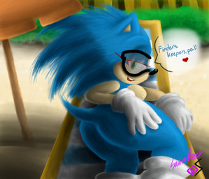 beach blue_body blue_fur butt chair clothing crossgender eyewear female fur furniture gloves green_eyes handwear heart_symbol looking_back lounge_chair smile sunglasses text umbrella hydrox9000 death_battle sega sonic_the_hedgehog_(series) sonic_the_hedgehog eulipotyphlan hedgehog mammal english_text