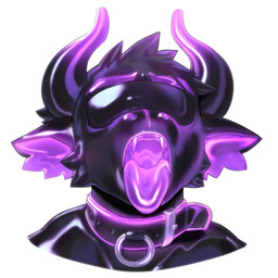 2_horns anthro bdsm black_latex collar drone eyeless front_view horn latex latex_body male open_mouth purple_glow purple_tongue raised_head simple_background solo tongue tongue_out white_background ike17536537 bovid bovine cattle mammal 1:1 headshot_portrait hi_res portrait