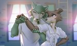 anthro blush claws clothing dancing duo female fluffy fur inside ladder male open_mouth scene_interpretation window miles_df beastars juno_(beastars) legoshi_(beastars) canid canine canis mammal wolf 2020