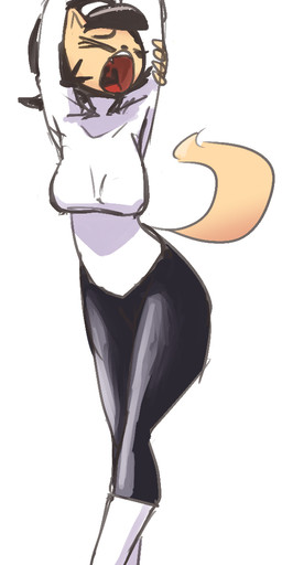 anthro black_hair boots breasts clothing female footwear fur hair high_heeled_boots high_heels pose shoes short_hair simple_background solo standing stretching tan_body tan_fur tired white_background kimsan-stuff nickelodeon t.u.f.f._puppy kitty_katswell domestic_cat felid feline felis mammal 2018 digital_media_(artwork) hi_res sketch source_request unavailable_at_source