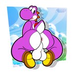 anthro anus backsack balls big_balls big_butt butt clothing footwear footwear_only genitals kneeling looking_back male mostly_nude open_mouth pink_anus purple_body purple_scales raised_tail scales shoes shoes_only solo tail thick_thighs white_body white_scales wide_hipped_male wide_hips veggieafterdark mario_bros nintendo super_mario_bros_wonder yoshi_(character) dinosaur prehistoric_species purple_yoshi reptile scalie yoshi 1:1 absurd_res hi_res