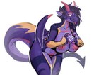 anthro big_breasts breasts dragon female freya_(lizzycat21) gesture hand_heart hi_res horn membrane_(anatomy) membranous_wings miramint mythological_creature mythological_scalie mythology nipples nude purple_body purple_scales scales scalie simple_background solo spade_tail succubus tail thick_tail tongue tongue_out white_background wings