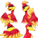 character_transformation feathers female feral green_eyes implied_transformation looking_at_viewer red_body red_feathers simple_background white_background yellow_body yellow_feathers skelly_doll banjo-kazooie rareware kazooie avian bird 1:1 hi_res