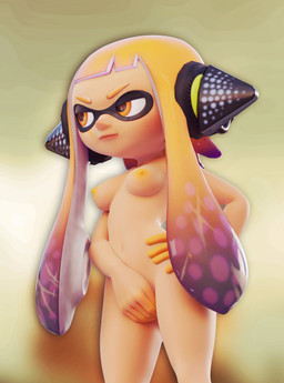 areola breasts covering covering_crotch dipstick_hair eye_scar facial_scar female front_view hair hand_on_hip long_hair navel nipples nude orange_areola orange_eyes orange_hair orange_nipples pseudo_hair purple_hair scar solo tan_body tan_skin tentacle_hair tentacles thick_thighs wide_hips tsukirenders nintendo splatoon agent_3_(splatoon) animal_humanoid cephalopod cephalopod_humanoid humanoid inkling marine marine_humanoid mollusk mollusk_humanoid squid_humanoid 3d_(artwork) digital_media_(artwork) hi_res