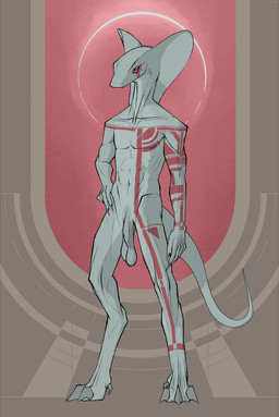 abs anthro athletic athletic_anthro balls casual_nudity claws collarbone darkened_genitalia digitigrade finger_claws flaccid foreskin genitals grey_balls grey_body grey_penis hand_on_hip male navel nude nude_male penis red_eyes saggy_balls simple_background snake_hood solo standing tail tattoo uneven_balls unretracted_foreskin bullchicken reptile scalie snake absurd_res colored digital_drawing_(artwork) digital_media_(artwork) hi_res shaded