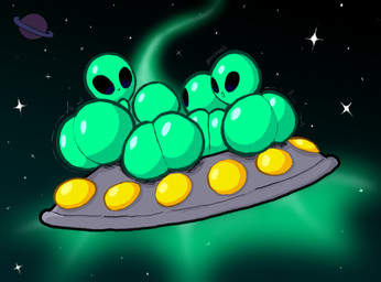 ambiguous_gender big_butt butt flying_saucer glistening glistening_body glistening_butt green_body group huge_butt looking_at_viewer looking_back open_mouth presenting presenting_hindquarters rear_view short_stack smile space spacecraft star ufo vehicle pincoosh alien alien_humanoid humanoid digital_media_(artwork) hi_res signature