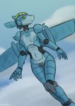 aircraft airplane anthro armor_plates blue_body breasts female flying green_eyes green_sclera joints machine navel non-mammal_breasts not_furry robot_ears simple_background sky small_breasts solo vehicle wings sealer4258 aida_(vawfag) a-10 aircraft_humanoid living_aircraft living_machine living_vehicle robot robot_anthro hi_res