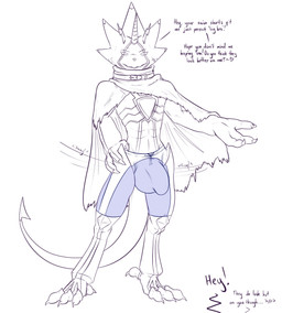 anthro balls belt big_balls big_bulge big_penis big_tail bottomwear bulge cape claws clothed clothing detailed_bulge genitals grin half-closed_eyes hand_on_hip hand_out hip_sway huge_balls huge_bulge huge_penis humping male narrowed_eyes offscreen_character pelvic_thrust penis pose presenting revealing_outfit seductive shorts skimpy smile smirk solo spread_legs spreading sultry_gaze swimming_trunks swimwear tail teasing text tight_bottomwear tight_bulges tight_clothing tight_shorts tight_underwear underwear conditional_dnp samagthrav2 bandai_namco digimon canid canine canis digimon_(species) domestic_dog gulusgammamon mammal pastoral_dog absurd_res english_text hi_res pinup