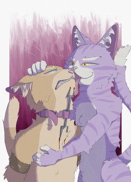 5_fingers arms_tied bdsm blonde_eyebrows blood blue_eyes blue_sclera bodily_fluids bondage bound duo ears_down eyebrows face_lick fingers forced fur fuzzy hands_behind_back hug inner_ear_fluff licking male male/male metal multicolored_body multicolored_fur nude orange_nose pink_ears pink_nose pink_tongue pivoted_ears purple_body purple_fur purple_stripes restraints rope rope_bondage simple_background stripes tail teeth tongue tongue_out tuft whiskers white_body white_eyebrows white_fur yellow_body yellow_eyes yellow_fur yellow_sclera chuchochi domestic_cat felid feline felis mammal absurd_res hi_res
