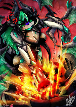 ambiguous_gender angry anthro arm_cannon black_hair clothed clothed_anthro clothed_female clothing cross-popping_vein cybernetic_arm cybernetic_limb cybernetics dress duo female floating_wings fully_clothed fully_clothed_anthro fully_clothed_female green_eyes grey_body hair horn machine muzzle_flash open_mouth shooting shooting_gun unusual_anatomy unusual_wings weapon_arm wings yukariasano mythology enfuria_the_dragon cyborg dragon mythological_creature mythological_scalie scalie hi_res
