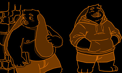 anthro barnibun black_and_orange male overweight overweight_male solo lagomorph leporid mammal rabbit monochrome