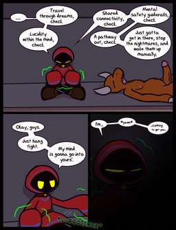 anthro black_body blue_clothing blue_hood blue_robe bodily_fluids brown_clothing brown_footwear brown_shoes cape claws clothing crossed_legs cute_fangs dialogue drooling duo ellipsis erection falling_asleep fangs finger_claws footwear genitals glans horn humanoid_genitalia humanoid_penis long_sleeves lying magic male meditation mouthless nipples nude on_back onomatopoeia open_mouth orange_body orange_scales penis pink_nipples red_cape red_clothing red_hood red_robe robe saliva scales shoes sleeping slightly_chubby slightly_chubby_anthro slightly_chubby_male sound_effects speech_bubble teeth text tongue tongue_out white_claws white_horn yawn ultilix leo_the_magician to-be-named-later demon humanoid shadow_creature comic english_text hi_res