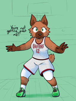 4_fingers anthro basketball_hoop basketball_uniform biped black_text bodily_fluids bottomwear breasts brown_ears brown_tail clothed clothed_anthro clothed_female clothing determined female female_anthro fingers footwear green_clothing green_eyes green_footwear green_shoes green_text jersey number_on_clothing number_on_jersey pawpads shirt shoes shorts sleeveless_shirt smile solo sportswear standing sweat sweaty_arms sweaty_face sweaty_legs tail tail_motion tailwag text topwear uniform white_bottomwear white_clothing white_sclera white_shirt white_shorts white_topwear conditional_dnp sonokido ventura_city_drifters rose_naire canid canine canis domestic_dog german_shepherd herding_dog mammal pastoral_dog 2020 digital_drawing_(artwork) digital_media_(artwork) english_text full-length_portrait hi_res portrait
