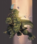 claws dagger holding_object holding_weapon horn knife looking_at_viewer male melee_weapon muscular muscular_male solo tail weapon solidasp reptile scalie