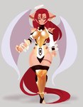 anthro armor breasts clothed clothing female grey_background hair halo long_hair one_eye_closed red_eyes red_hair scar simple_background solo standing wings kanel angel felid mammal digital_media_(artwork) full-length_portrait letterbox portrait