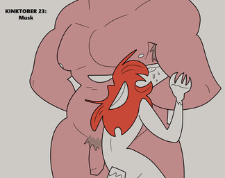 anthro armpit_fetish armpit_hair armpit_sniffing body_hair duo genitals hair male male/male musk nipples nude penis pubes red_hair size_difference sniffing rusheloc kinktober kinktober_2025 robin_(rusheloc) american_opossum deer mammal marsupial virginia_opossum 2025
