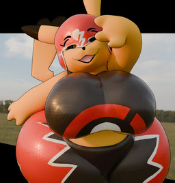 anthro big_breasts black_ear_tips breasts clothing cosplay_pikachu_(costume) dipstick_ears ear_markings female female_anthro huge_breasts huge_thighs markings mask multicolored_ears open_mouth open_smile smile solo tail thick_thighs wearing_mask wide_hips yellow_body anaroth nintendo pokemon pikachu_libre generation_1_pokemon pikachu pokemon_(species) 3d_(artwork) digital_media_(artwork) hi_res