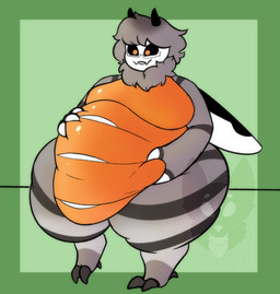 2_horns 3_fingers 3_toes anthro back_wings belly belly_grab big_belly big_moobs biped black_sclera black_stripes border countershading cute_fangs eyewear fangs feet fingerless_(marking) fingers fondling glasses green_background green_border grey_mane horn huge_belly huge_thighs insect_wings male male_anthro mane markings moobs obese obese_anthro obese_male orange_body orange_countershading orange_eyes overweight overweight_anthro overweight_male rectangular_glasses self_fondle simple_background sitting solo stripes teeth thick_thighs toes white_face white_fingers white_markings wings strawberrymilkdog jaden_(birdchumbus) arthropod insect 2022 colored halftone hi_res watermark