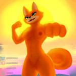 abs anthro big_breasts breasts female fur genitals green_eyes navel nipples nude orange_body orange_fur pussy solo sunset andy_234 brutal_paws_of_fury foxy_roxy canid canine fox mammal 1:1 hi_res