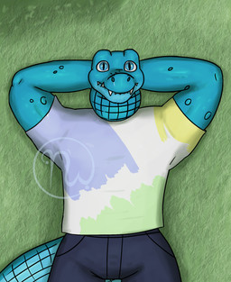 anthro arms_bent blue_body blue_bottomwear blue_clothing blue_eyes blue_scales blue_scar blue_shorts blue_tail bottomwear clothed clothed_anthro clothed_male clothing day facial_scar fully_clothed fully_clothed_anthro fully_clothed_male grass hands_behind_head high-angle_view light logo looking_up lying lying_on_grass lying_on_ground male male_anthro mouth_closed multicolored_body multicolored_clothing multicolored_scales multicolored_shirt multicolored_topwear muscular muscular_anthro muscular_male on_back on_grass on_ground outside plant pockets pupils saggy_neck scales scar shirt shorts slit_pupils solo tail thick_tail thick_thighs topwear two_tone_body two_tone_scales two_tone_tail skywater eternal_forwardness nathile_tiduna alligatorid azurlligator crocodilian reptile scalie 2026 9:11 adobe_photoshop_(artwork) artist_logo colored digital_drawing_(artwork) digital_media_(artwork) english_description half-length_portrait hi_res lighting portrait shaded