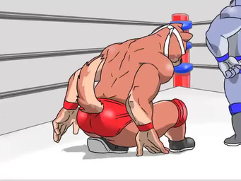 abs anthro ass_up bodily_fluids bulge butt clothing duo fight fighting_ring kick male musclegut muscular muscular_male navel nipples pecs speedo sweat swimwear wrestling komori_megane sound_warning bear canid canine canis domestic_dog mammal 4:3 animated short_playtime sound video