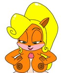 anthro big_breasts blonde_hair blush breast_play breasts female first_person_view genitals green_eyes hair male male/female nipples penis ponytail sex titfuck madladcrustacean activision crash_bandicoot_(series) coco_bandicoot bandicoot human mammal marsupial 5:6 animated loop short_playtime