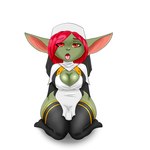 big_breasts big_ears breasts clothed clothing female green_body green_skin hair legwear looking_at_viewer nun open_mouth slightly_chubby solo thick_thighs thigh_highs blackbetty goblin humanoid mammal 1:1