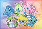 abstract_background ambiguous_gender back_plant back_shrub chibi daww feral flower flower_(anatomy) group head_flower legendary_duo plant simple_background tail aminako nintendo pokemon celebi elemental_creature flora_fauna generation_1_pokemon generation_2_pokemon generation_3_pokemon generation_4_pokemon humanoid jirachi land_forme_shaymin legendary_pokemon manaphy mew_(pokemon) phione pokemon_(species) sea_guardians shaymin