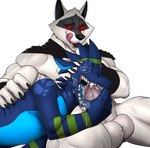 anthro balls blue_body bodily_fluids canid canine canis cheek_tuft claws cum cum_in_mouth cum_inside cum_on_penis death_(puss_in_boots) dominant dominant_male dreamworks duo ejaculation erection facial_markings facial_tuft fangs fellatio fish fur fuzzy fuzzy_balls genital_fluids genitals glowing glowing_eyes half-closed_eyes hand_on_back hand_on_head handjob head_grab head_markings hi_res holding_penis humanoid_genitalia humanoid_penis licking licking_lips licking_own_lips looking_down looking_pleasured male male/male mammal marine markings mask_(marking) mostly_nude narrowed_eyes neck_tuft open_mouth open_smile oral penile penis puss_in_boots_(dreamworks) red_eyes rex_(tyrannosharkusrex) scalie sex seyrmo simple_background sitting smile teeth tongue tuft white_background white_body white_fur wolf