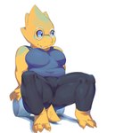 anthro breasts clothing female solo sportswear spread_legs spreading tight_clothing yellow_body alexander_bite undertale_(series) alphys lizard reptile scalie absurd_res hi_res