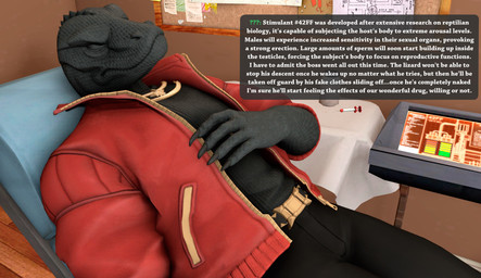 anthro black_clothing clothed clothed_anthro clothed_male clothing drugged eyes_closed jewelry male red_clothing sedated sleeping solo substance_intoxication text unconscious unconscious_anthro unconscious_male meteorsmash epic_games fortnite thunder_(fortnite) komodo_dragon lizard monitor_lizard reptile scalie absurd_res english_text hi_res