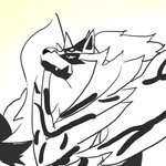 anthro anthrofied male pokemorph solo gintrieu tatsune nintendo pokemon canid canine canis crowned_shield_zamazenta generation_8_pokemon legendary_pokemon mammal pokemon_(species) wolf zamazenta 1:1 monochrome