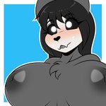 anthro areola big_breasts black_hair blush bone breasts chest_tuft fangs female fur grey_body grey_fur hair nipples skull skull_head solo teeth tuft kloudmutt scp_foundation scp-1471-a 1:1 2023 bust_portrait hi_res portrait