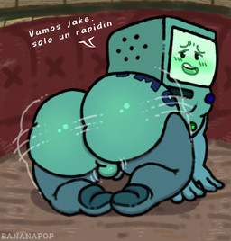 all_fours balls bedroom_eyes big_butt black_eyes blush blush_lines butt genitals green_body half-closed_eyes looking_back machine male narrowed_eyes not_furry on_hind_legs penis presenting presenting_hindquarters screen screen_face seductive shaking_butt shortstack shortstack_male small_balls small_penis solo text thick_thighs three-quarter_view bananapop adventure_time cartoon_network bmo mo_(adventure_time) robot 2025 artist_name digital_media_(artwork) hi_res spanish_text translated