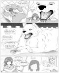 2016 4:5 border canid canine canis carrie_(s2-freak) celia_(s2-freak) city_wall comic dialogue digital_drawing_(artwork) digital_media_(artwork) duo english_text female feral greyscale hi_res human macro mammal memories monochrome open_mouth s2-freak schwarzpelz spiral_eyes text thought_bubble white_border wolf