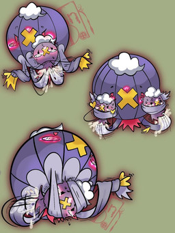 ambiguous_fluids ambiguous_gender balloon bdsm blush bodily_fluids bondage bound cloud dominant dominant_feral dripping feral forced inflatable not_furry on_model penetration purple_body sex shaking stretching sweat trembling what inkdoll nintendo pokemon animate_inanimate drifblim drifloon generation_4_pokemon pokemon_(species)