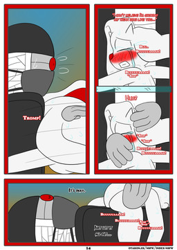 ambiguous_gender angry anthro bandage bandaged_head black_clothing black_coat black_topwear blush blushing_profusely bodily_fluids breasts buckteeth clothed clothing coat comic_panel crying dialogue doll duo eyes_closed eyewear eyewear_on_head female floating_hands fur glasses grey_body grey_skin hat head_on_chest headgear headwear hug hugging_another inner_monologue kerchief long_ears lying mask nervous nervous_sweat red_eyewear red_glasses red_nose shaking sniffing sweat sweatdrop tailless tears teeth teeth_showing text thinking thought_bubble thoughts topwear trembling trenchcoat white_body white_fur otakon_(artist) 2spot_studio bloody_bunny_(series) madness_combat bloody_bunny hank_j._wimbleton animate_inanimate lagomorph leporid living_doll mammal nevadean_(madness_combat) rabbit absurd_res comic digital_media_(artwork) english_text hi_res tagme