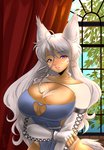 breasts curtains female heterochromia markings mole_(marking) solo window luvon animal_humanoid humanoid