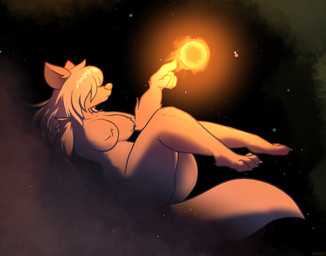 anthro biped breasts butt female female_anthro gesture hair hair_over_eyes hand_gesture macro macro_anthro macro_female nude paws planet pointing side_view solo space star sun tail terra_macro translucent karr_(artist) unnamed_wolf_(karr) canid canine canis mammal wolf colored hi_res