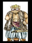 anthro belly black_border border brown_body brown_fur clothed clothing fur humanoid_hands male overweight overweight_anthro overweight_male simple_background solo weapon yuuta_(pixiv_305532) dragon_quest dragon_quest_viii square_enix yangus_(dragon_quest) canid canine mammal raccoon_dog tanuki 2008 hi_res