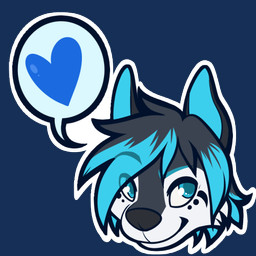 ambiguous_gender black_body black_fur black_hair black_nose blue_ears blue_eyes blue_hair blue_heart eyebrows fur hair heart_symbol long_hair simple_background smile solo speech_bubble tattoo transparent_background white_body white_eyes white_fur nowandlater themegalo canid canine fox mammal 1:1 2015 alpha_channel digital_media_(artwork) headshot_portrait icon low_res pictographics portrait