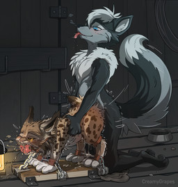 anthro anthro_on_feral anthro_penetrating anthro_penetrating_feral ass_up ball_gag bdsm bestiality biped blocky_snout blue_eyes blush bodily_fluids bondage bound bowl breeding_stand chain collar container cuff_(restraint) cum detailed_background dominant drooling duo excessive_cum excessive_genital_fluids female female_feral female_on_anthro female_penetrated feral feral_bondage feral_penetrated forced from_behind_position fur gag gagged genital_fluids humiliation inside kneeling lamp lantern larger_anthro larger_male leapfrog_position leather looking_at_another male male/female male_on_feral male_penetrating male_penetrating_female motion_lines motion_outline nude path_lines penetration penile penile_penetration pet_bowl quadruped rape restraints saliva sex shackles size_difference smaller_female smaller_feral smaller_penetrated snot snout spreader_bar tears tongue tongue_out whiskers creamygrapes nightdancer_(character) zaire_(nightdancer) canid canine canis felid feline lynx mammal wolf absurd_res hi_res