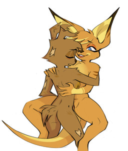 4_fingers anthro anthro_on_anthro anthro_penetrated anthro_penetrating anthro_penetrating_anthro black_nose blue_eyes blush brown_body brown_fur brown_penis chest_tuft duo erection eyes_closed female female_penetrated fingers from_front_position fur fur_patch genitals half-closed_eyes hug lying male male/female male_penetrating male_penetrating_female missionary_position narrowed_eyes on_back open_mouth penetration penile penile_penetration penis penis_in_vagina sex shoulder_grab smile tuft vaginal vaginal_penetration yellow_body yellow_fur yellow_inner_ear overhaulkin zoophobia jack_(zoophobia) kayla_(zoophobia) canid canine canis domestic_dog kangaroo macropod mammal marsupial