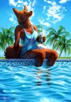 anthro athletic athletic_anthro athletic_female bent_arm bent_legs beverage biped black_nose blue_clothing blue_sky bottomless bra breasts caustics cheek_tuft clothed clothing cloud container cup dairy_products day detailed_background dipstick_tail drinking_straw extended_arm eyes_closed facial_tuft female fluffy fluffy_tail food front_view fur holding_beverage holding_container holding_cup holding_object inner_ear_fluff knock-kneed legs_in_water legs_over_edge legs_together light markings multicolored_tail neck_tuft orange_body orange_fur outside over_edge palm_tree partially_submerged plant reflection refraction ripple_lighting shirt sitting sky soaking_feet solo sparkles submerged_legs sunbathing swimming_pool tail tail_markings tank_top tile topwear tree tuft underwear water water_ripple whipped_cream whiskers kippycube starbucks kippy_(kippycube) canid canine fox mammal 2018 detailed full-length_portrait lighting portrait