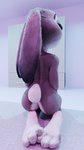 3_toes anthro butt ears_down eyebrows feet female foot_focus kneeling looking_back nude paws pivoted_ears purple_light soles solo tail tiptoes toes cotg_(artist) disney zootopia judy_hopps lagomorph leporid mammal rabbit 2024 3d_(artwork) 9:16 digital_media_(artwork) hi_res