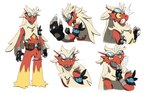 anthro armband belt_pouch blue_eyes claws clothing eyewear eyewear_on_head fingerless_gloves gloves goggles goggles_on_head hair handwear jewelry long_hair male necklace pose red_body side_view simple_background snickering solo surprised_expression white_background white_hair yellow_sclera sindraws nintendo pokemon pokemon_mystery_dungeon spike_chunsoft flint_(lth-rg) blaziken generation_3_pokemon pokemon_(species) 2021 hi_res model_sheet portrait signature three-quarter_portrait